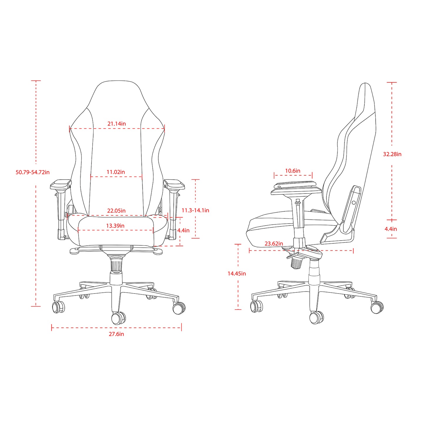 HOBOT Eclipse Ergonomic Gaming Chair Height Control - Red and black