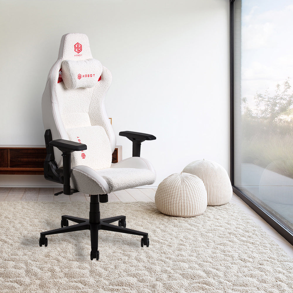Hobot Fluffy Chenille High quality adjustable headrest white luxury Racing Office PC Computer Gamer gaming chair