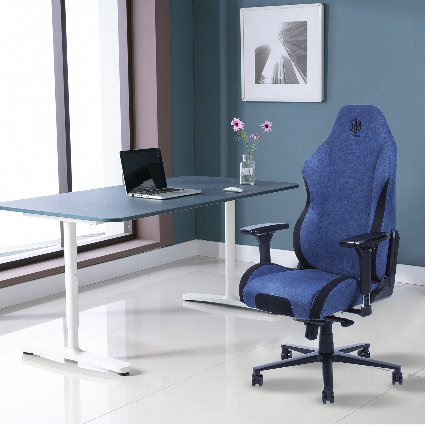 Hobot Narwhal Gaming Chair Office Chair High Back Fabric Computer Chair Ergonomic,Blue