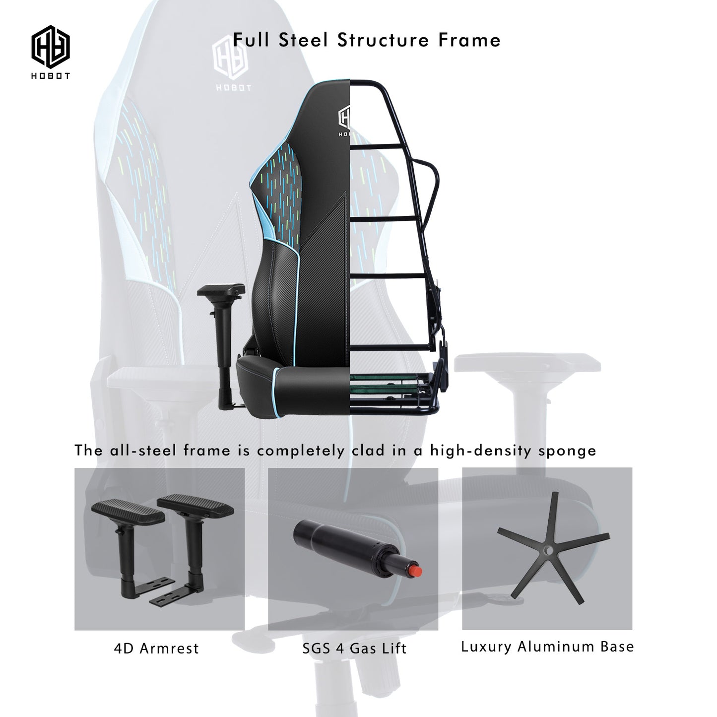 HOBOT Predator E-Sports Chair,Gaming Chair,Racing Office Computer Game Chair,Ergonomic Gaming Chair,Racing Style with Adjustable Recliner and Headrest Lumbar Pillow,Tiffany Blue