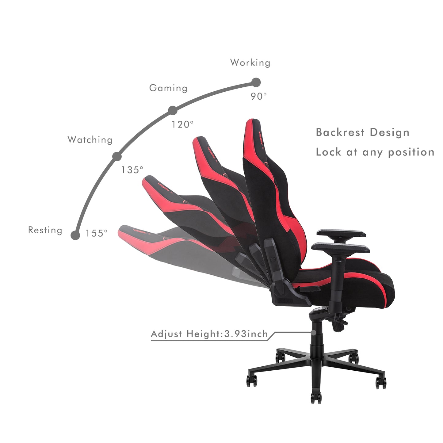 HOBOT Moonraker  Gaming Chair,All-Day Gaming Comfort Optimized Cushion Density,Eco-Friendly Suede - Adjustable 155-degree Recline,Red