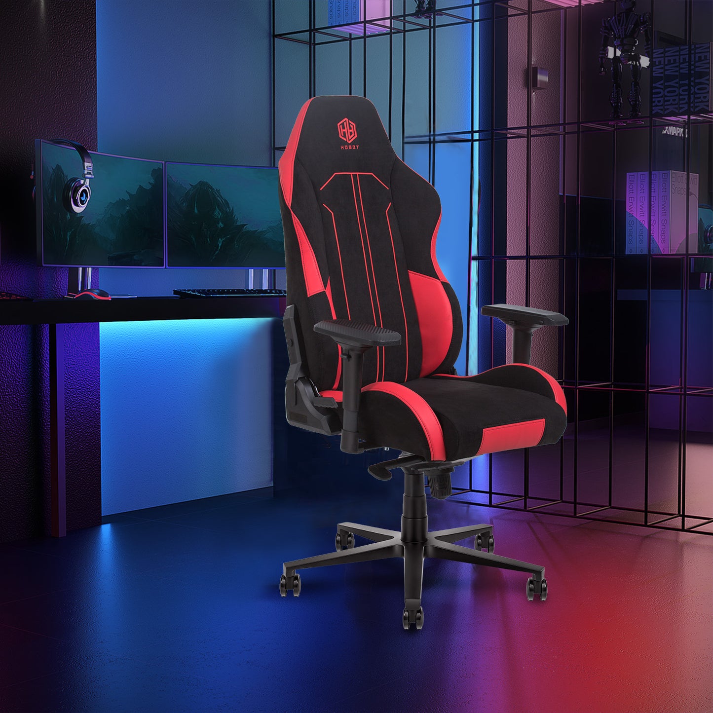 HOBOT Moonraker  Gaming Chair,All-Day Gaming Comfort Optimized Cushion Density,Eco-Friendly Suede - Adjustable 155-degree Recline,Red