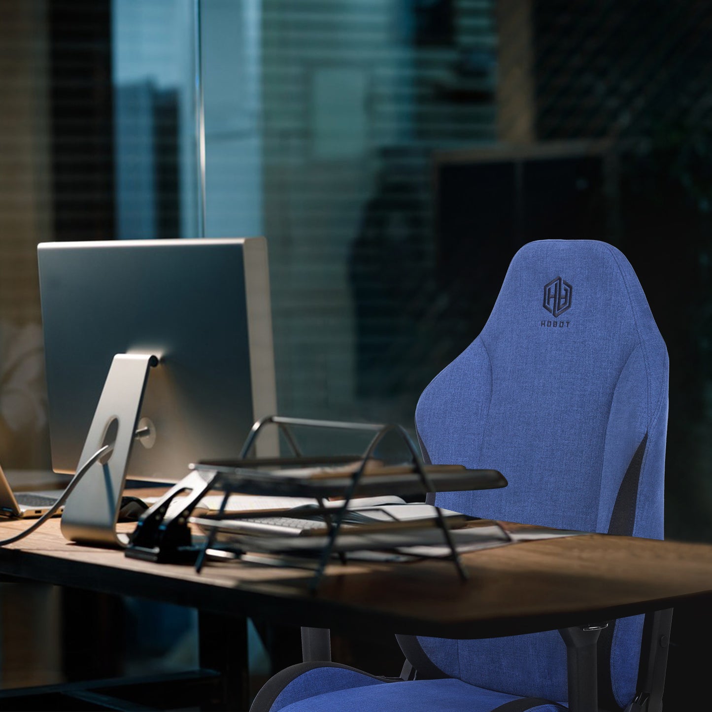 HOBOT Narwhal Gaming Chair - Racing Office Computer Ergonomic Video Game Chair with Headrest and Lumbar Pillow,Blue