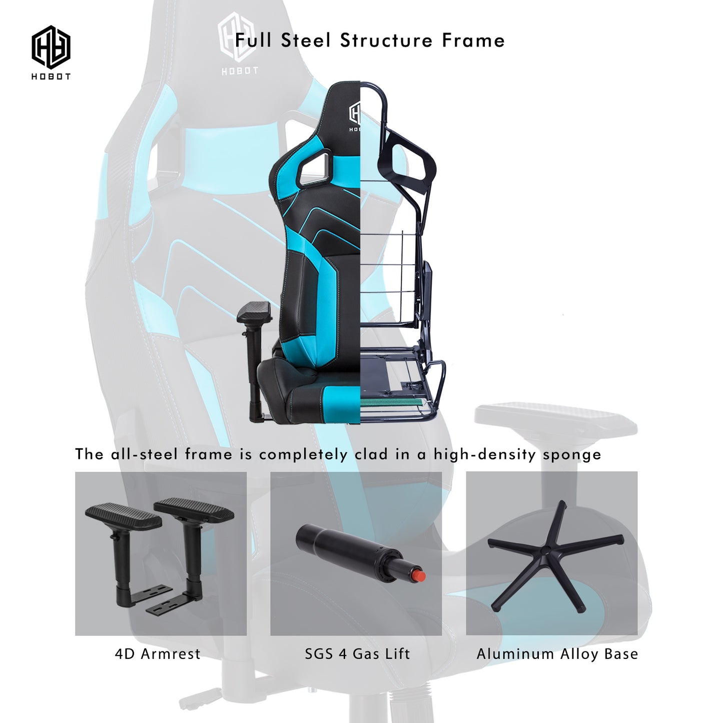 HOBOT Thunderball Ergonomic Computer Gaming/Office Chair with High Backrest, Recliner, Swivel, Tilt, Rocker, Adjustable Height and Adjustable Lumbar and Neck Support - Blue