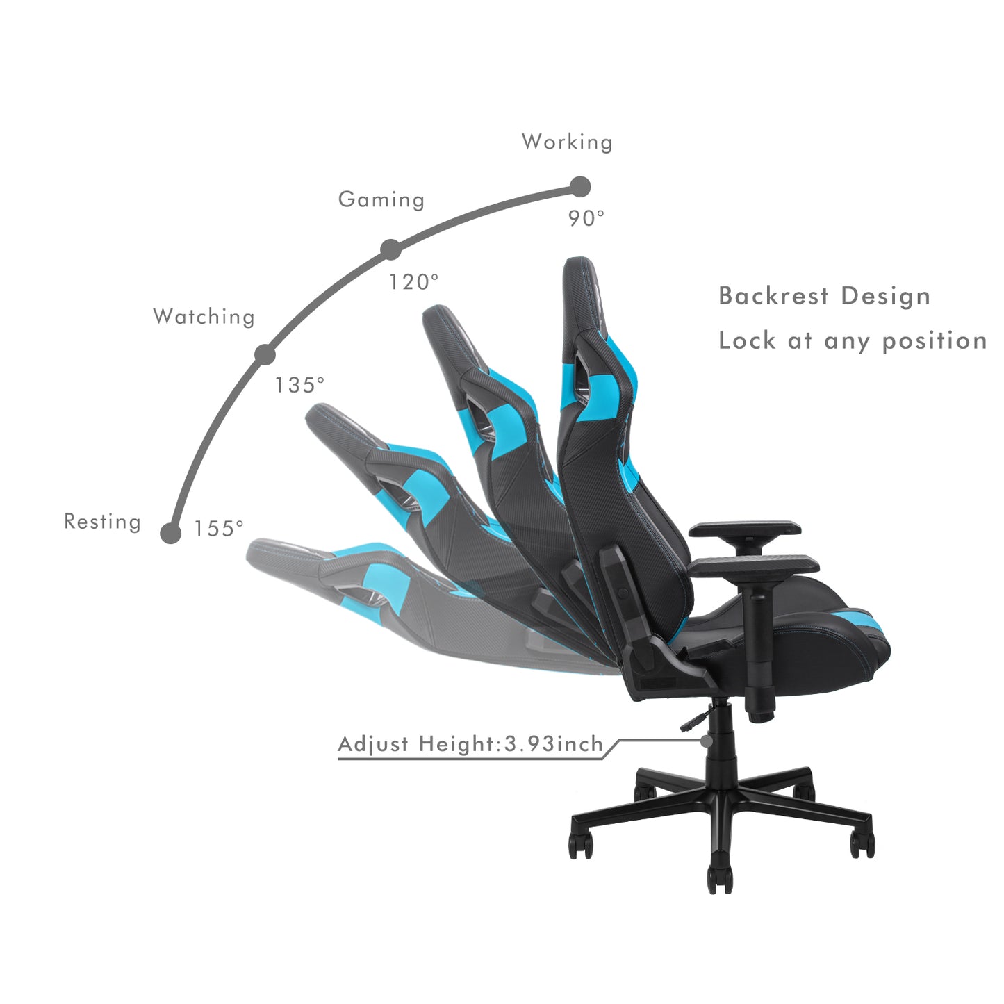 HOBOT Thunderball Ergonomic Computer Gaming/Office Chair with High Backrest, Recliner, Swivel, Tilt, Rocker, Adjustable Height and Adjustable Lumbar and Neck Support - Blue