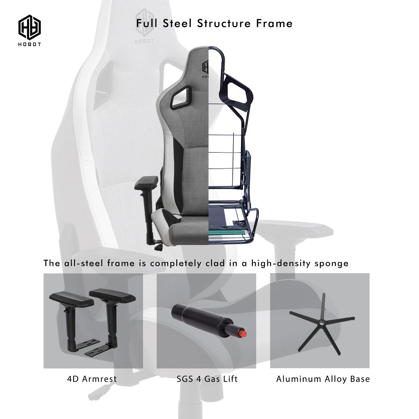 HOBOT Destiny Soft Ergonomic Computer Fabric Gaming Chair - Light Grey