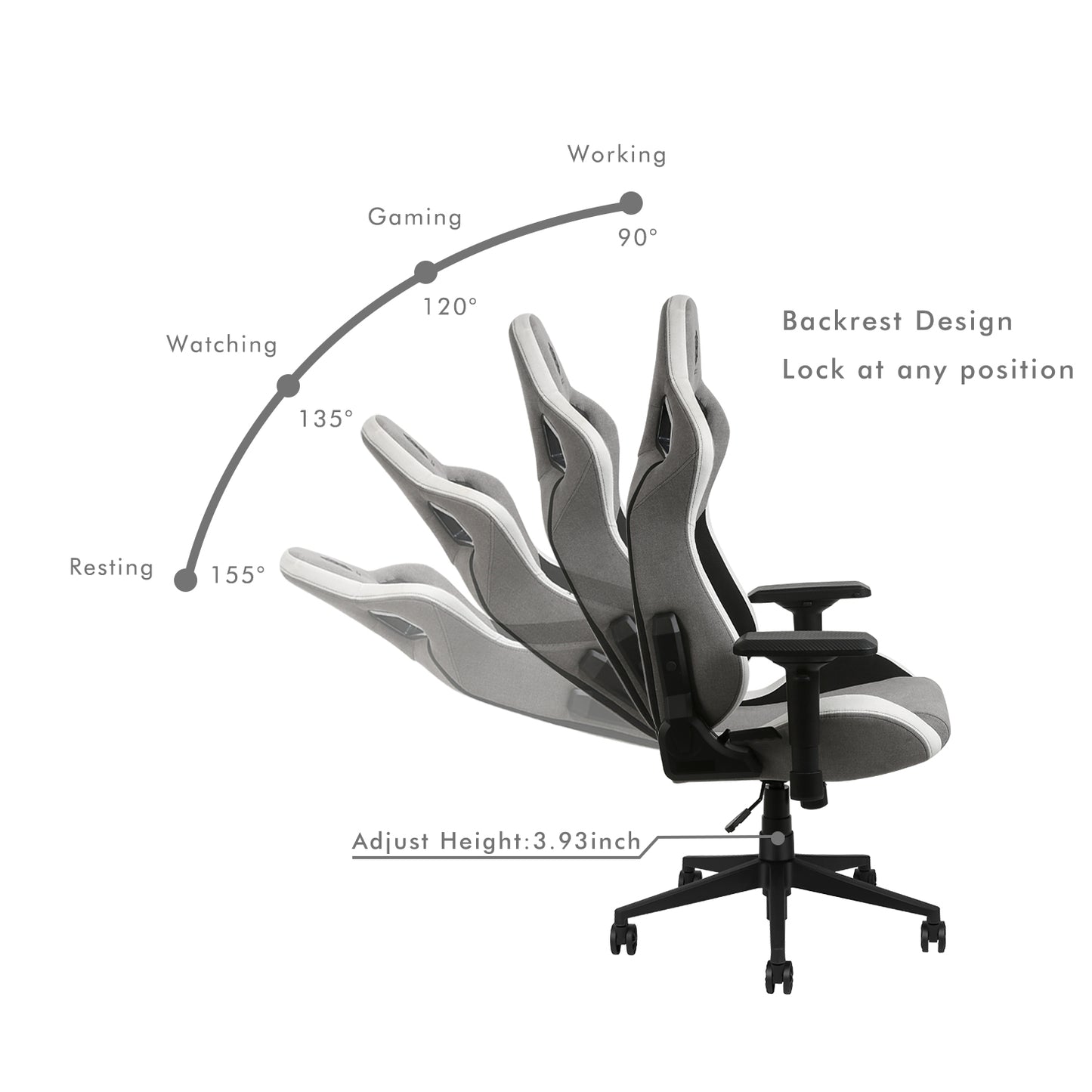 HOBOT Destiny Soft Ergonomic Computer Fabric Gaming Chair - Light Grey