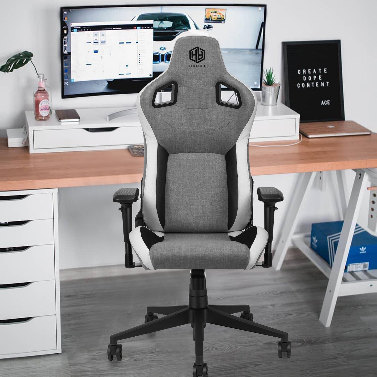 HOBOT Destiny Soft Ergonomic Computer Fabric Gaming Chair - Light Grey