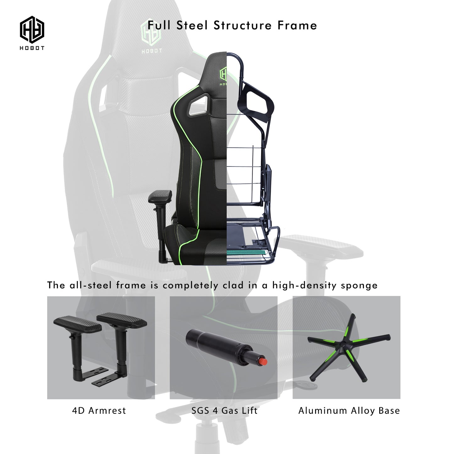 HOBOT Green-ray Ergonomic Office Chair, High Back Desk Chair, Adjustable Headrest with 4D Armrest, Lumbar Support Swivel Computer Task Chair for Office, Tilt Function Office Chair, Black