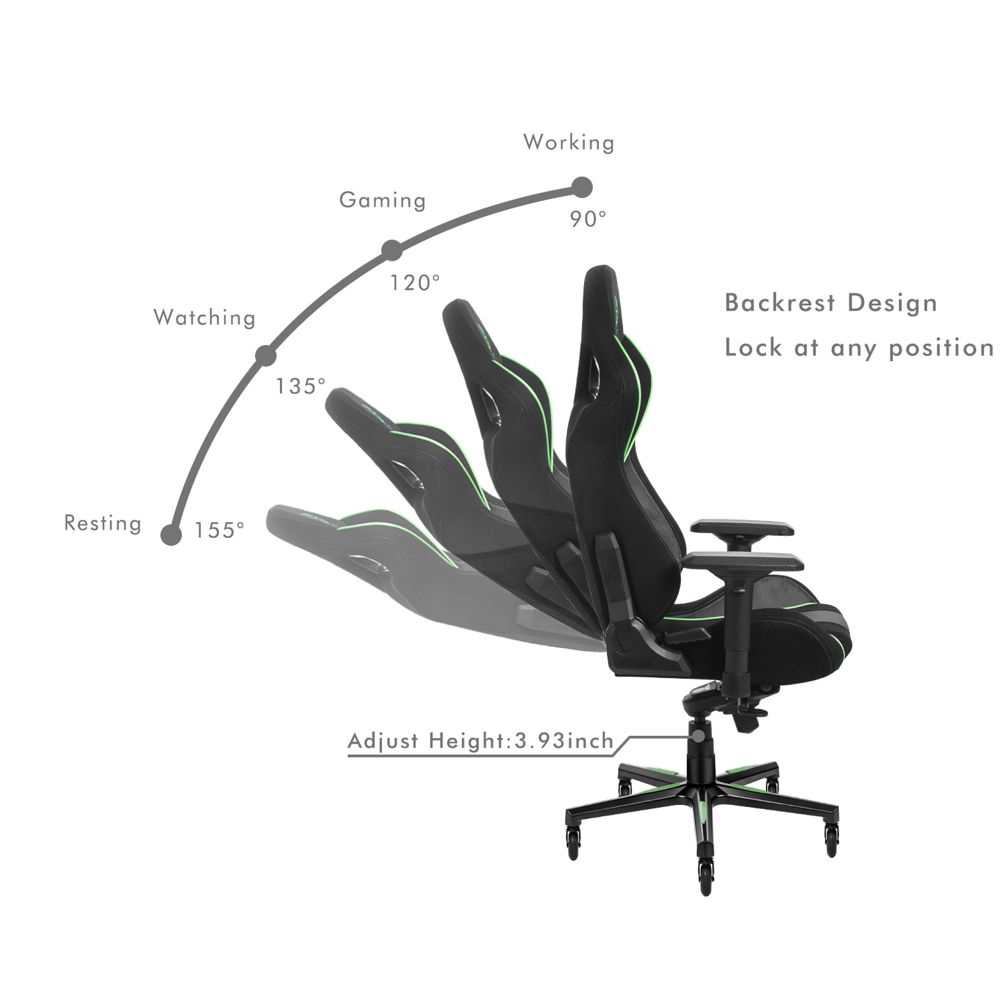 HOBOT Green-ray Ergonomic Office Chair, High Back Desk Chair, Adjustable Headrest with 4D Armrest, Lumbar Support Swivel Computer Task Chair for Office, Tilt Function Office Chair, Black