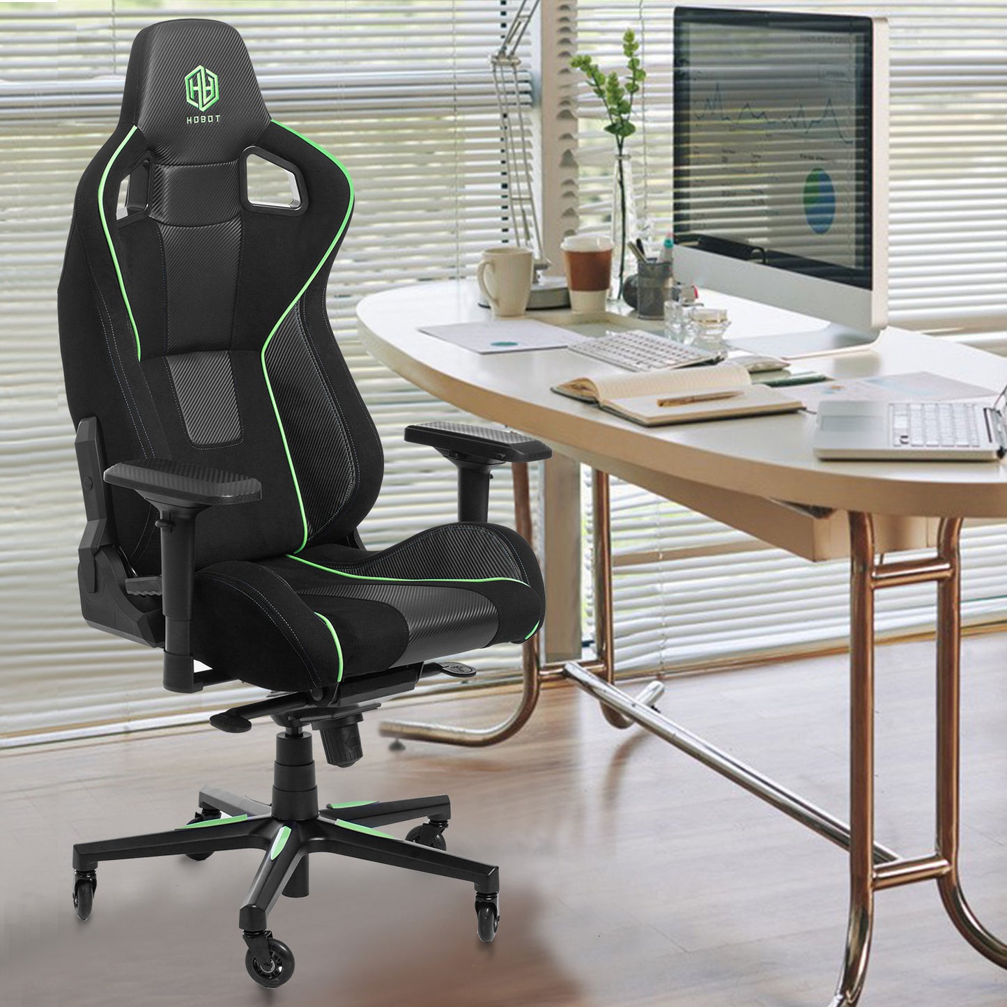 HOBOT Green-ray Ergonomic Office Chair, High Back Desk Chair, Adjustable Headrest with 4D Armrest, Lumbar Support Swivel Computer Task Chair for Office, Tilt Function Office Chair, Black