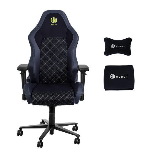 HOBOT Pro-Comfort  Gaming/Office Chair with Recliner, Swivel, Tilt, Rocker, Adjustable Height, 4D Armrests, Neck Pillow and Lumbar Adjustment - Black suede - Green logo