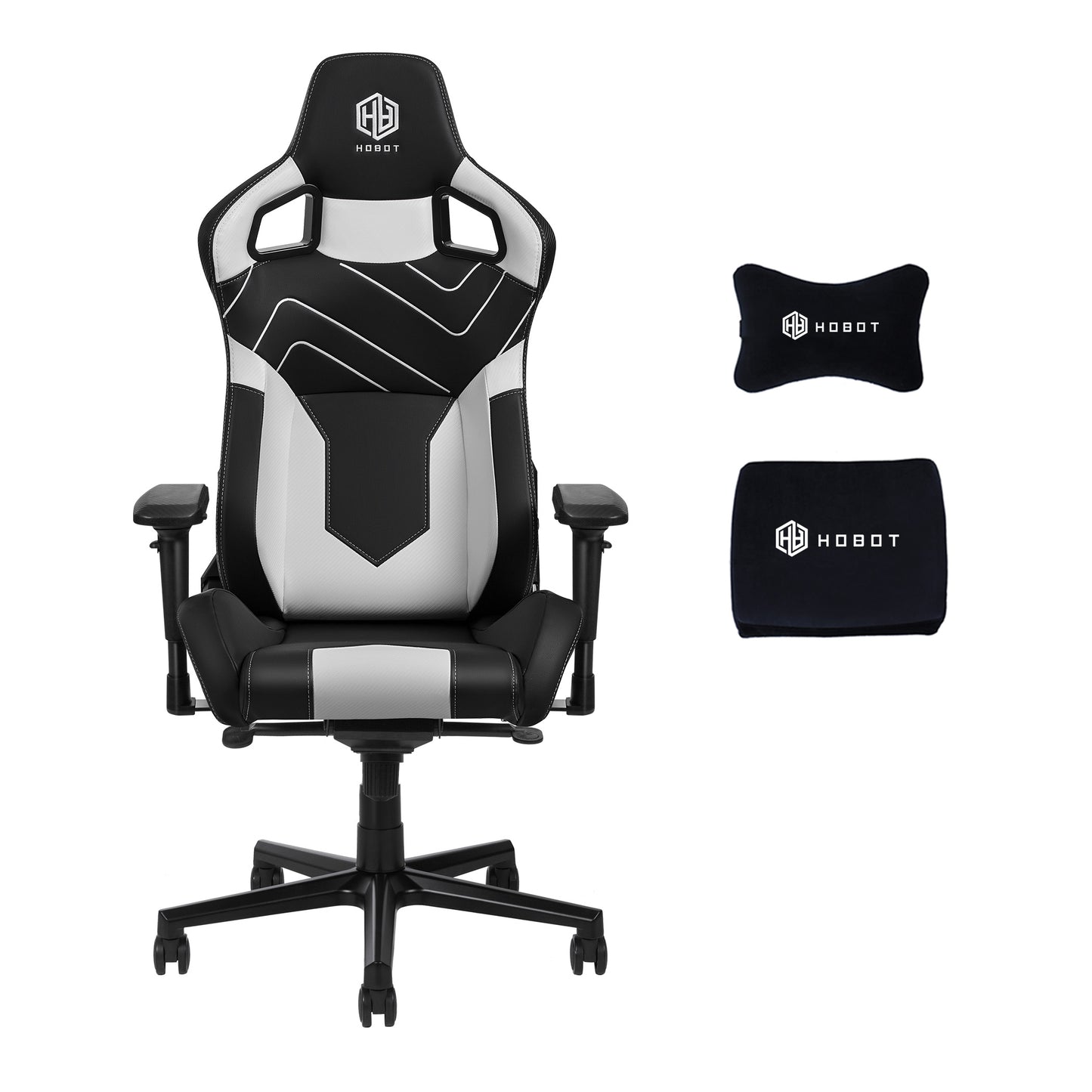 HOBOT Goldeneye PU Leather Ergonomic Computer Gaming/Office Chair with Recliner, Swivel, Tilt, Rocker, Adjustable Height and Adjustable Lumbar and Neck Support Pillows - Black - White Accents