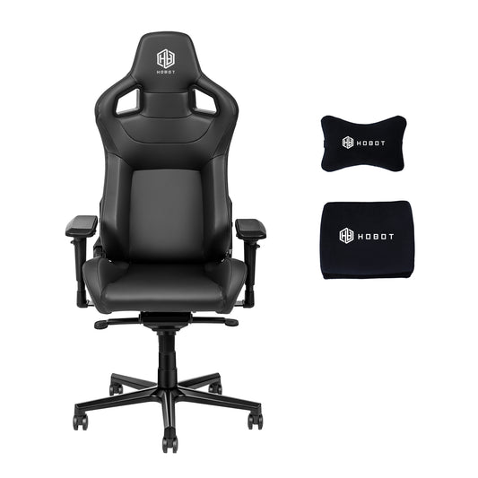 HOBOT Baron Gaming Chair for Computer Game, Office & Racing Style Gamer, Comfy Ergonomic Reclining High Back Desk Chairs with 4D Armrests Adjustment Lumbar Support PU Leather All Black