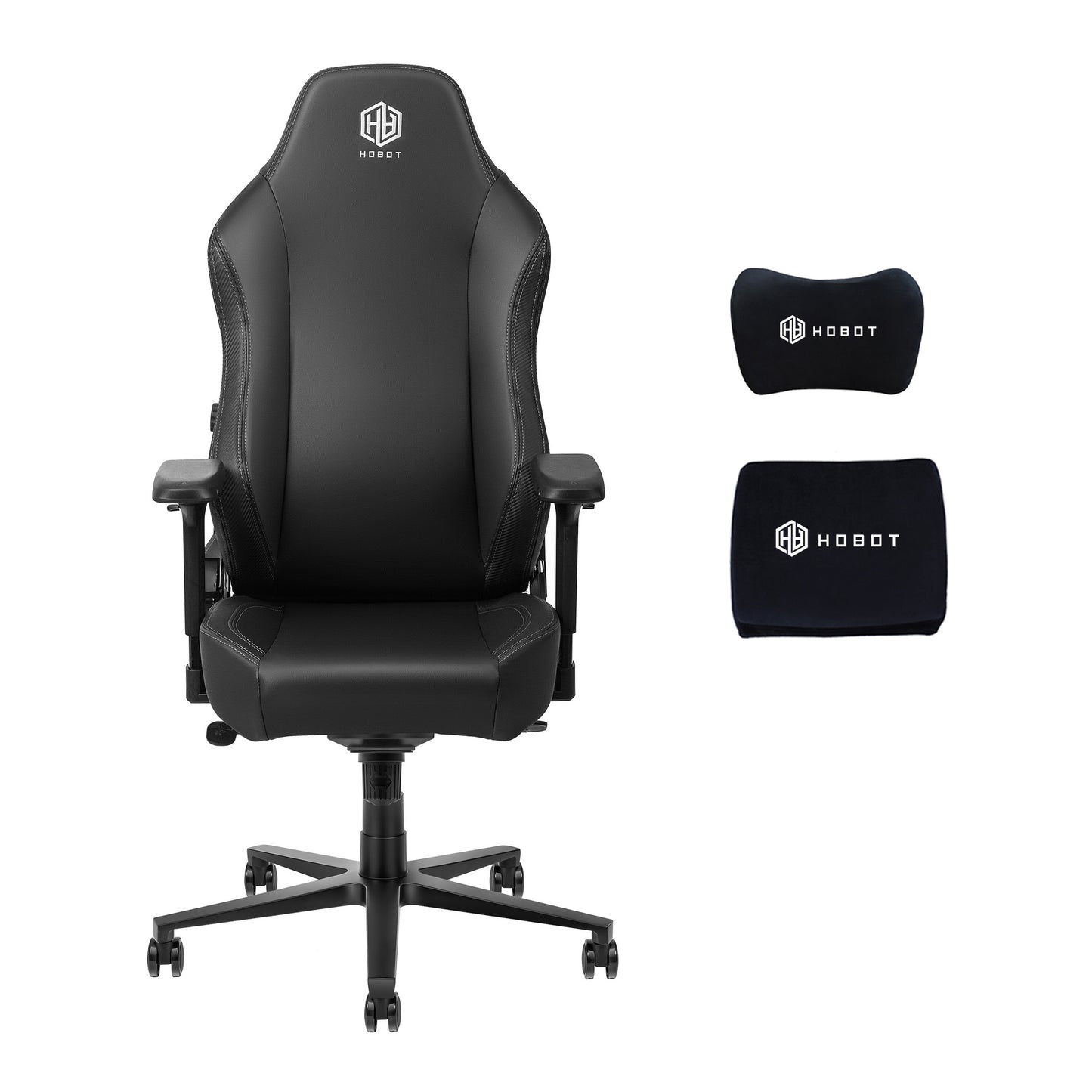 HOBOT Milestone Gaming Chair: Ergonomic Lumbar Support System - Ultra-Soft, PU Leather Foam Cushions - 4D Armrests - Engineered to Carry - Foam Head Cushion - Black