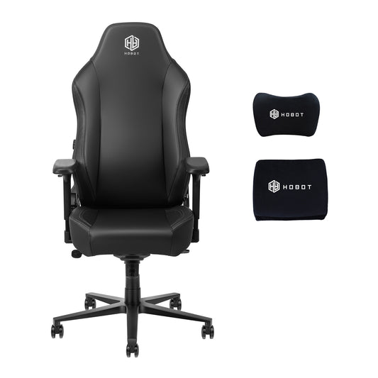 HOBOT Milestone Gaming Chair: Ergonomic Lumbar Support System - Ultra-Soft, PU Leather Foam Cushions - 4D Armrests - Engineered to Carry - Foam Head Cushion - Black