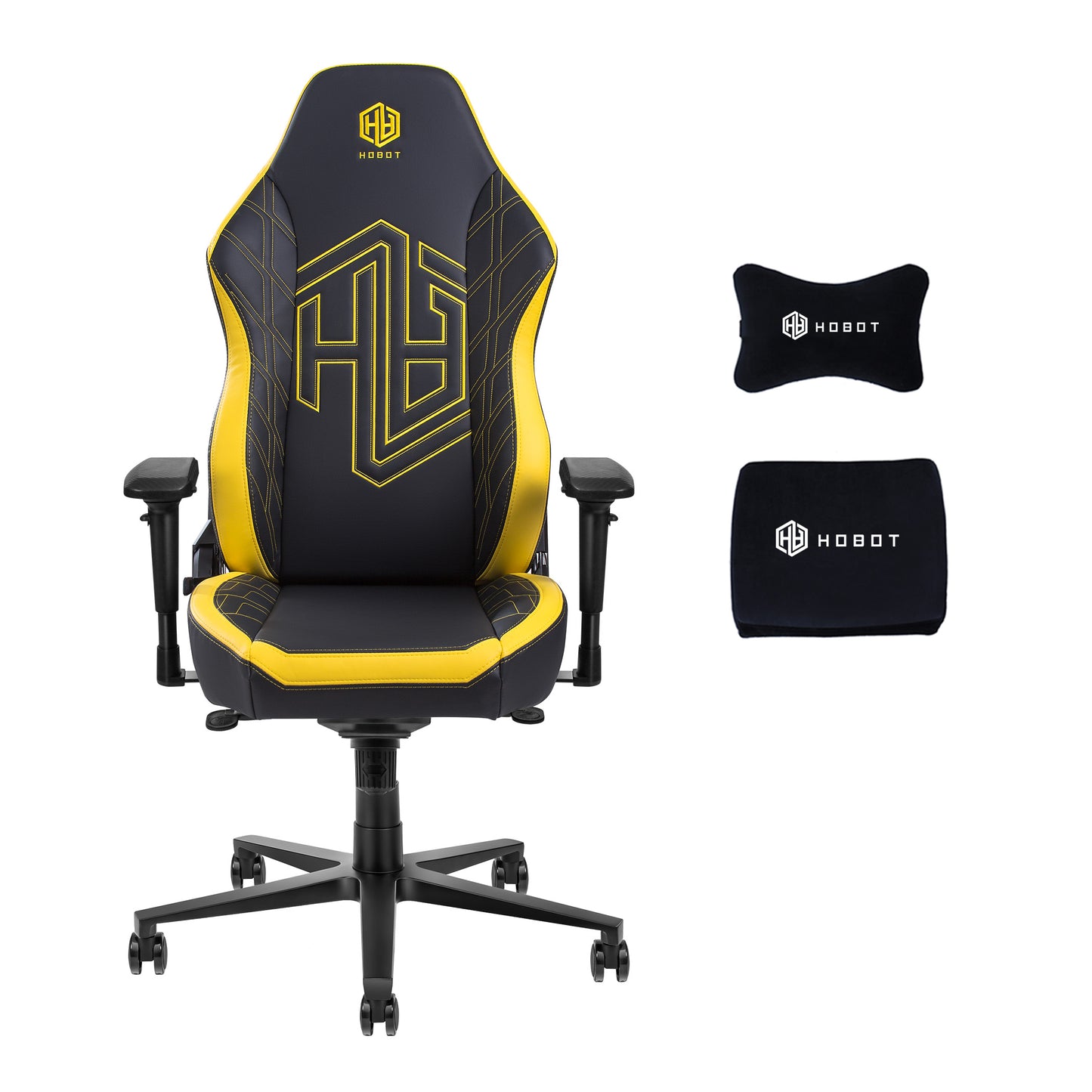 HOBOT Themis Gaming Chair - Ergonomic Office Chair 4D Armrest and Height Adjustable PU Leather Computer Chair with Lumbar Support, Black & Yellow