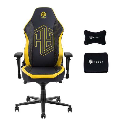 HOBOT Themis Gaming Chair - Ergonomic Office Chair 4D Armrest and Height Adjustable PU Leather Computer Chair with Lumbar Support, Black & Yellow
