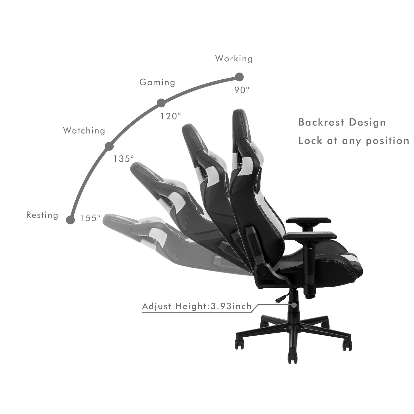 HOBOT Goldeneye PU Leather Ergonomic Computer Gaming/Office Chair with Recliner, Swivel, Tilt, Rocker, Adjustable Height and Adjustable Lumbar and Neck Support Pillows - Black - White Accents