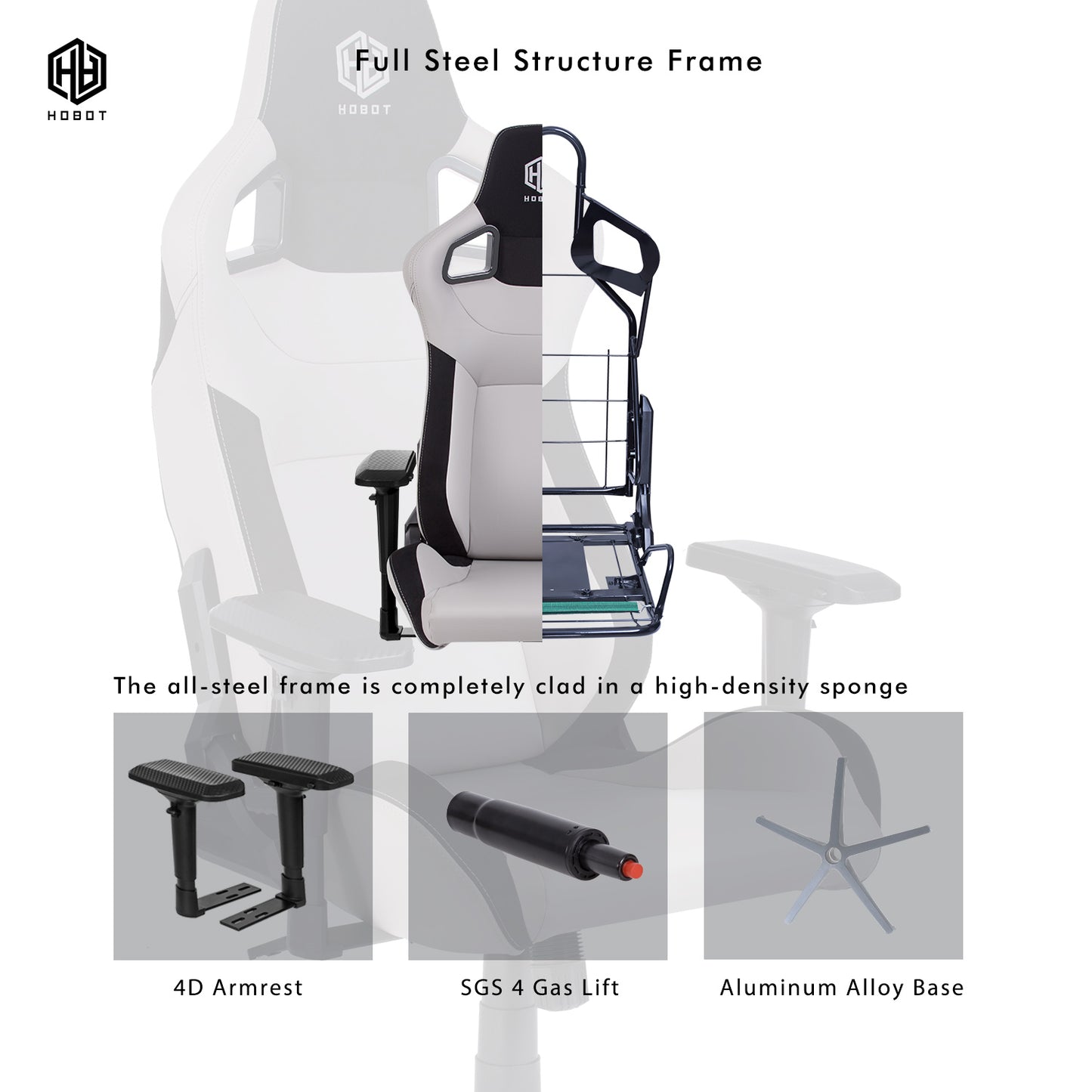 HOBOT Silence Gaming Chair with High Backrest, Recliner, Swivel, Tilt, Rocker & Seat Height Adjustment Mechanisms,Grey