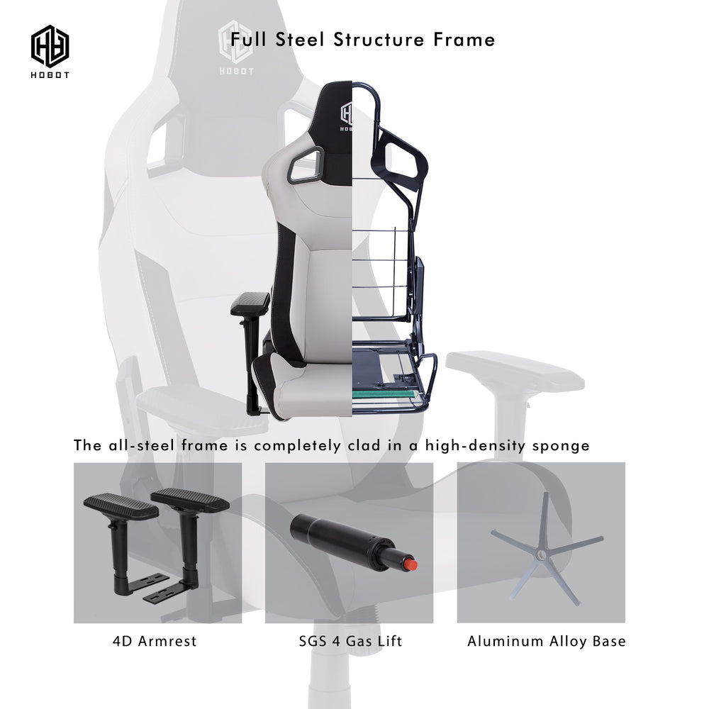 
                  
                    HOBOT Silence Gaming Chair with High Backrest, Recliner, Swivel, Tilt, Rocker & Seat Height Adjustment Mechanisms,Grey
                  
                