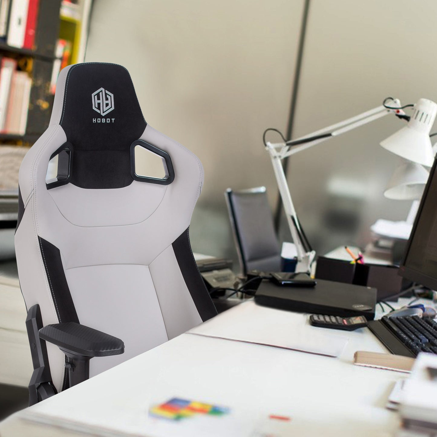 HOBOT Silence Gaming Chair with High Backrest, Recliner, Swivel, Tilt, Rocker & Seat Height Adjustment Mechanisms,Grey