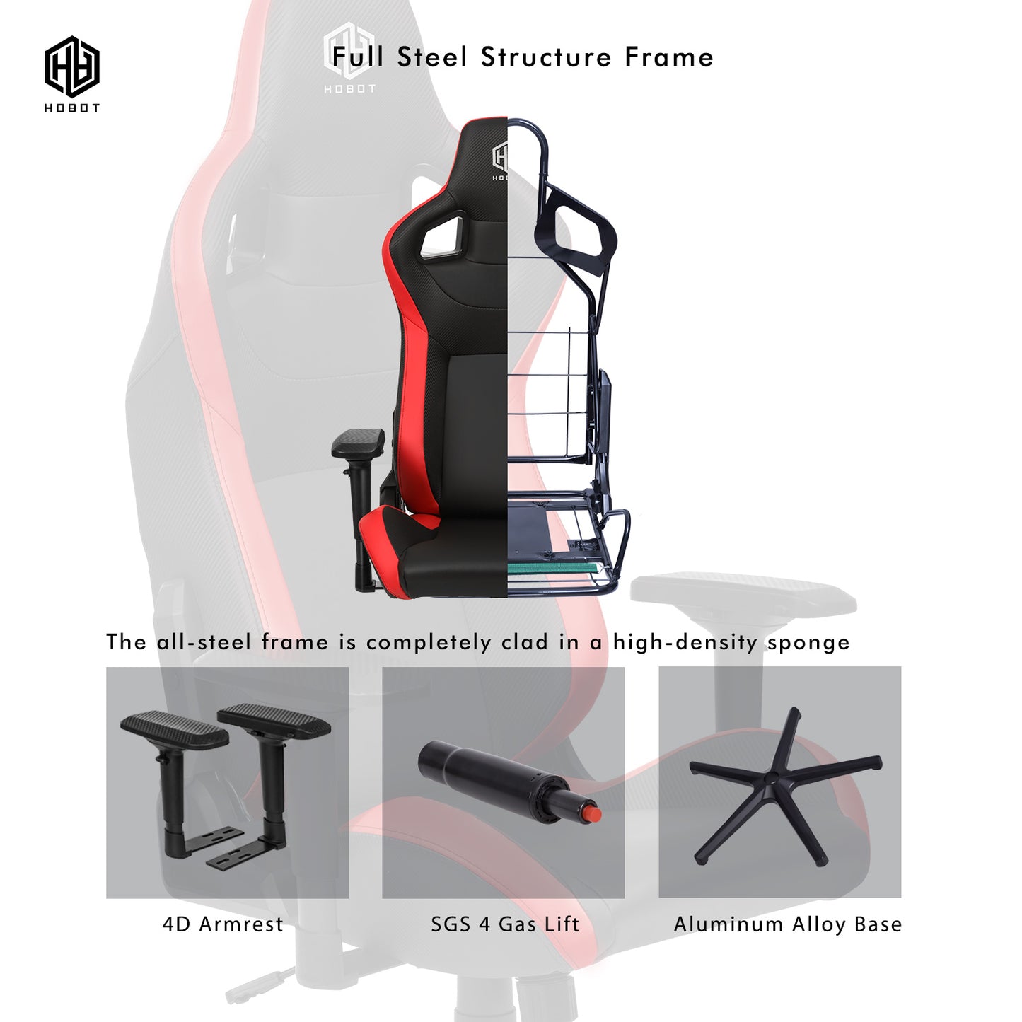HOBOT Freedom Ergonomic Computer Gaming/Office Chair with High Backrest, Recliner, Swivel, Tilt, Rocker, Adjustable Height and Adjustable Lumbar and Neck Support - Red