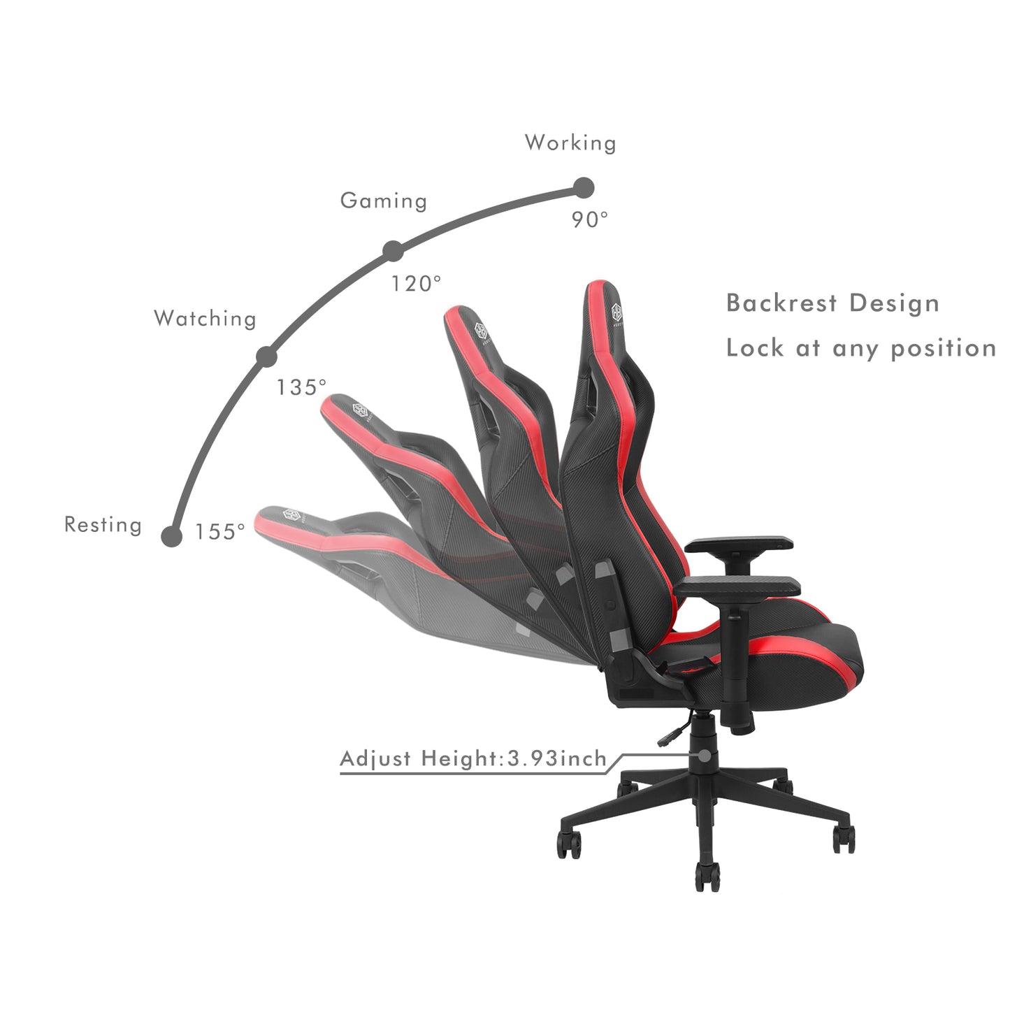 HOBOT Freedom Ergonomic Computer Gaming/Office Chair with High Backrest, Recliner, Swivel, Tilt, Rocker, Adjustable Height and Adjustable Lumbar and Neck Support - Red