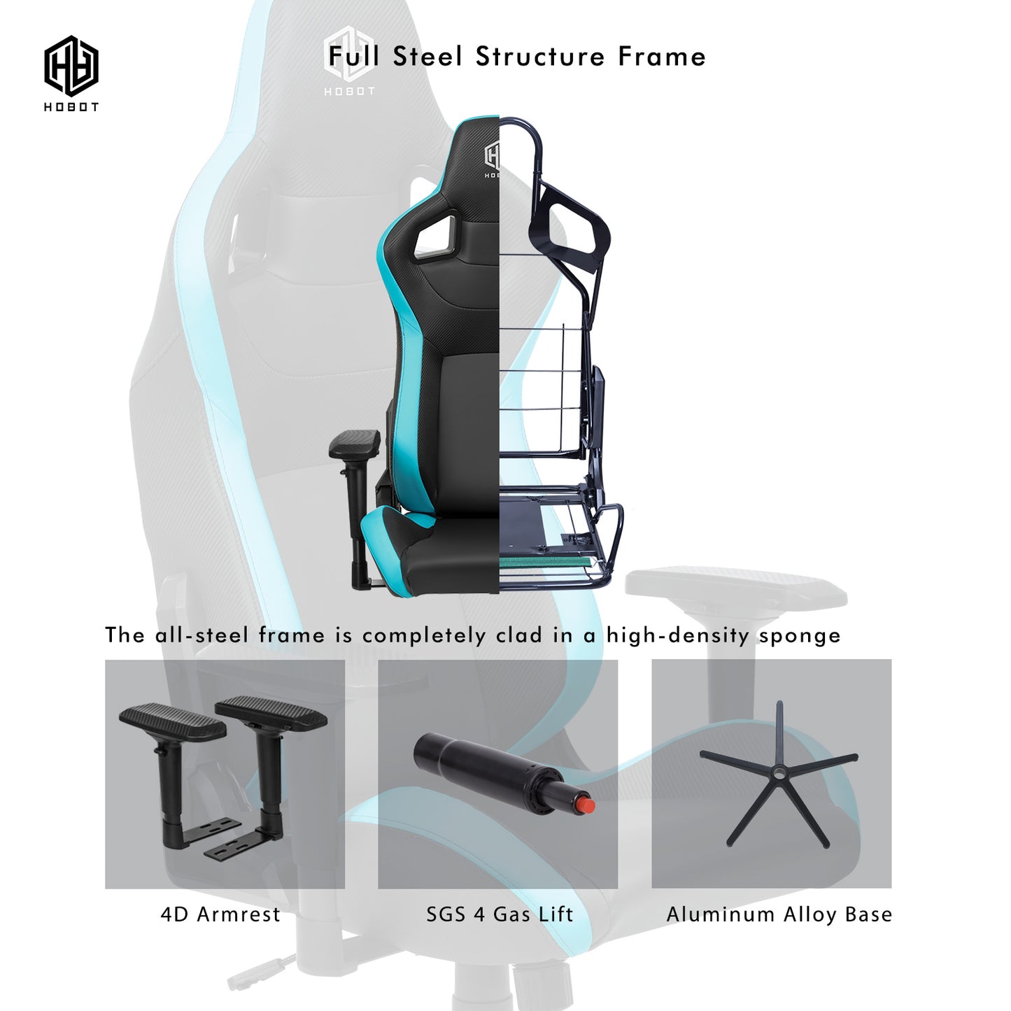 HOBOT Epoch Gaming Chair with Wide Seat, High and Wide Backrest, Recliner, Swivel, Tilt, Rocker and Seat Height Adjustment Mechanisms,Black and Blue