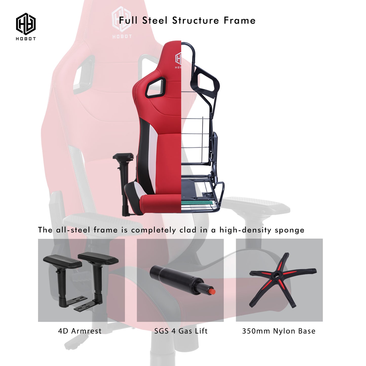 HOBOT Hyperion Gaming Chair, Ergonomic Racing Chair, Executive High Back Office Chair, Adjustable Leather High Back Office Chair, Recliner & Rotatable,Red