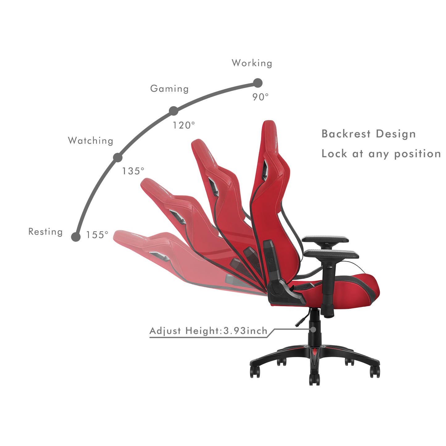 HOBOT Hyperion Gaming Chair, Ergonomic Racing Chair, Executive High Back Office Chair, Adjustable Leather High Back Office Chair, Recliner & Rotatable,Red