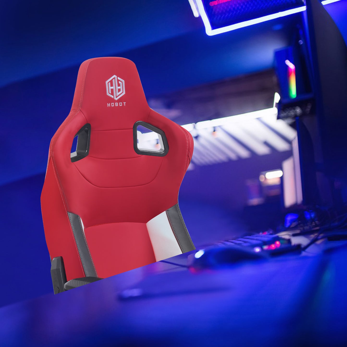 HOBOT Hyperion Gaming Chair, Ergonomic Racing Chair, Executive High Back Office Chair, Adjustable Leather High Back Office Chair, Recliner & Rotatable,Red