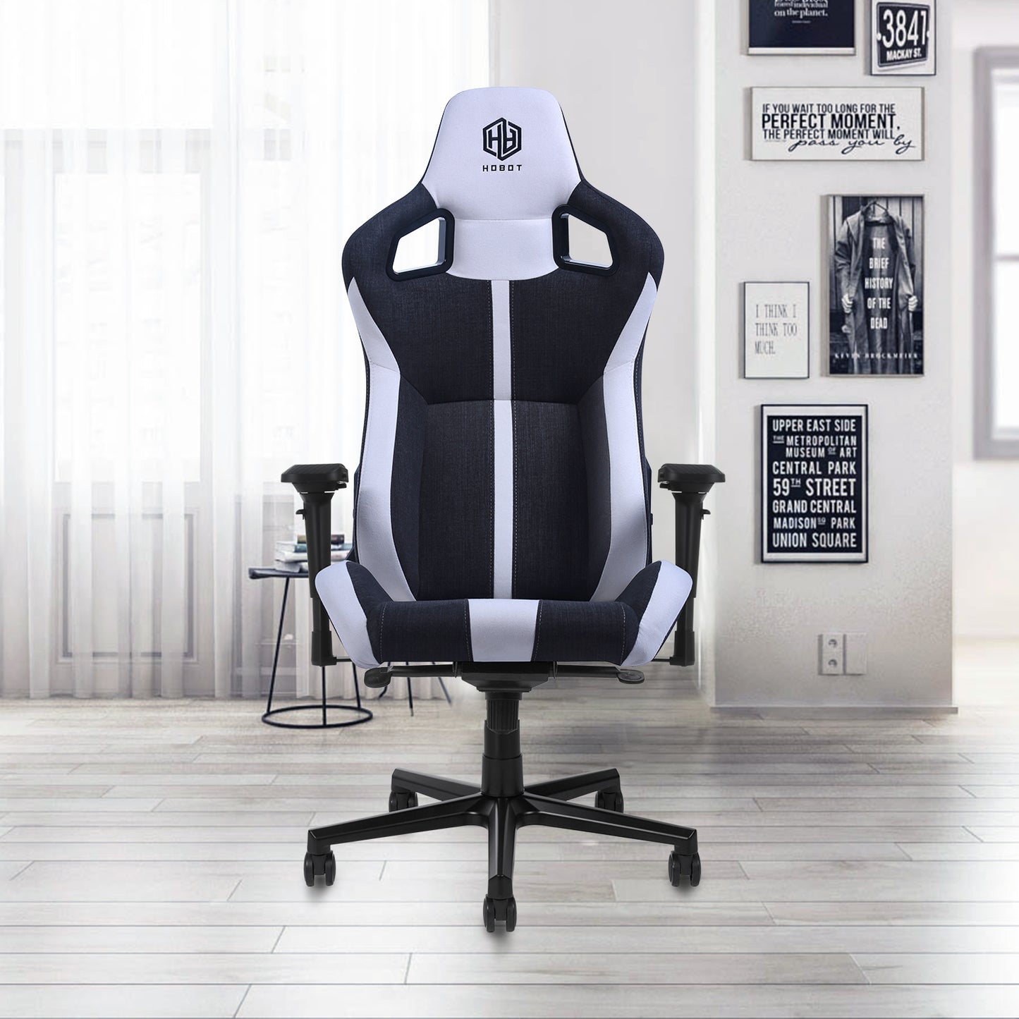 HOBOT Phoebe Fabric Gaming Chair: Ergonomic Lumbar Support System - Ultra-Soft Fabric Foam Cushions - 4D Armrests - Engineered to Carry - Foam Head Cushion - Dark Gray