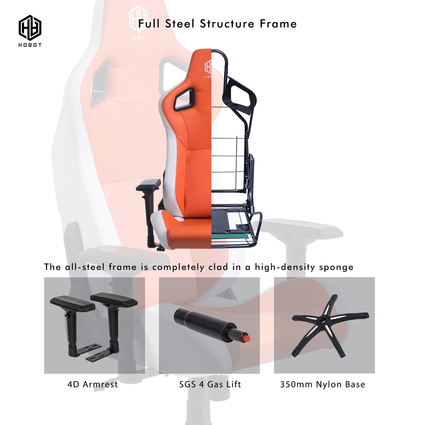 HOBOT Ozzi Gaming Chair Ergonomic Office Chair Headrest Lumbar Support Comfortable High Back Adjustable Reclining Computer Chair Desk Chair PU Leather Swivel Chair,Orange
