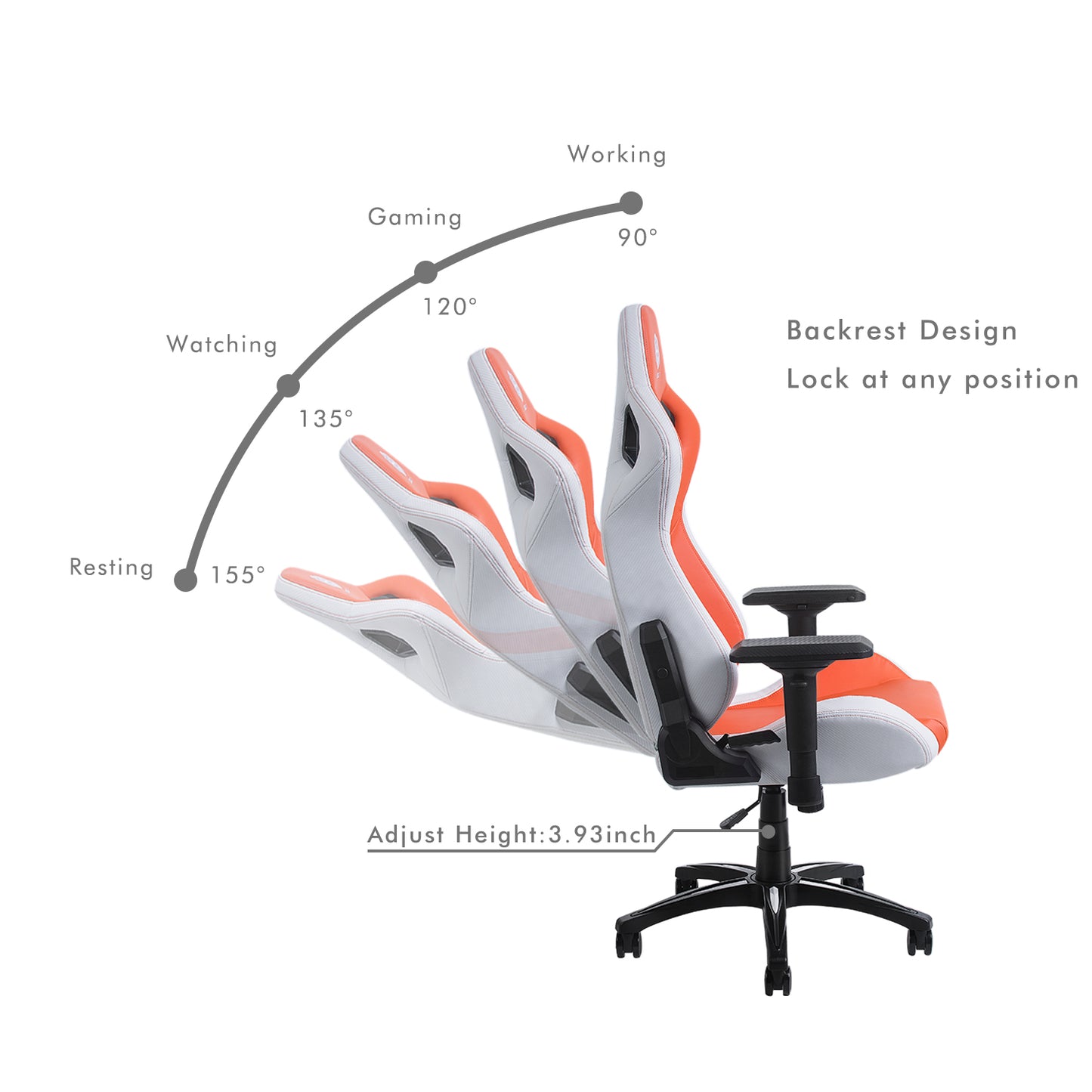 HOBOT Ozzi Gaming Chair Ergonomic Office Chair Headrest Lumbar Support Comfortable High Back Adjustable Reclining Computer Chair Desk Chair PU Leather Swivel Chair,Orange