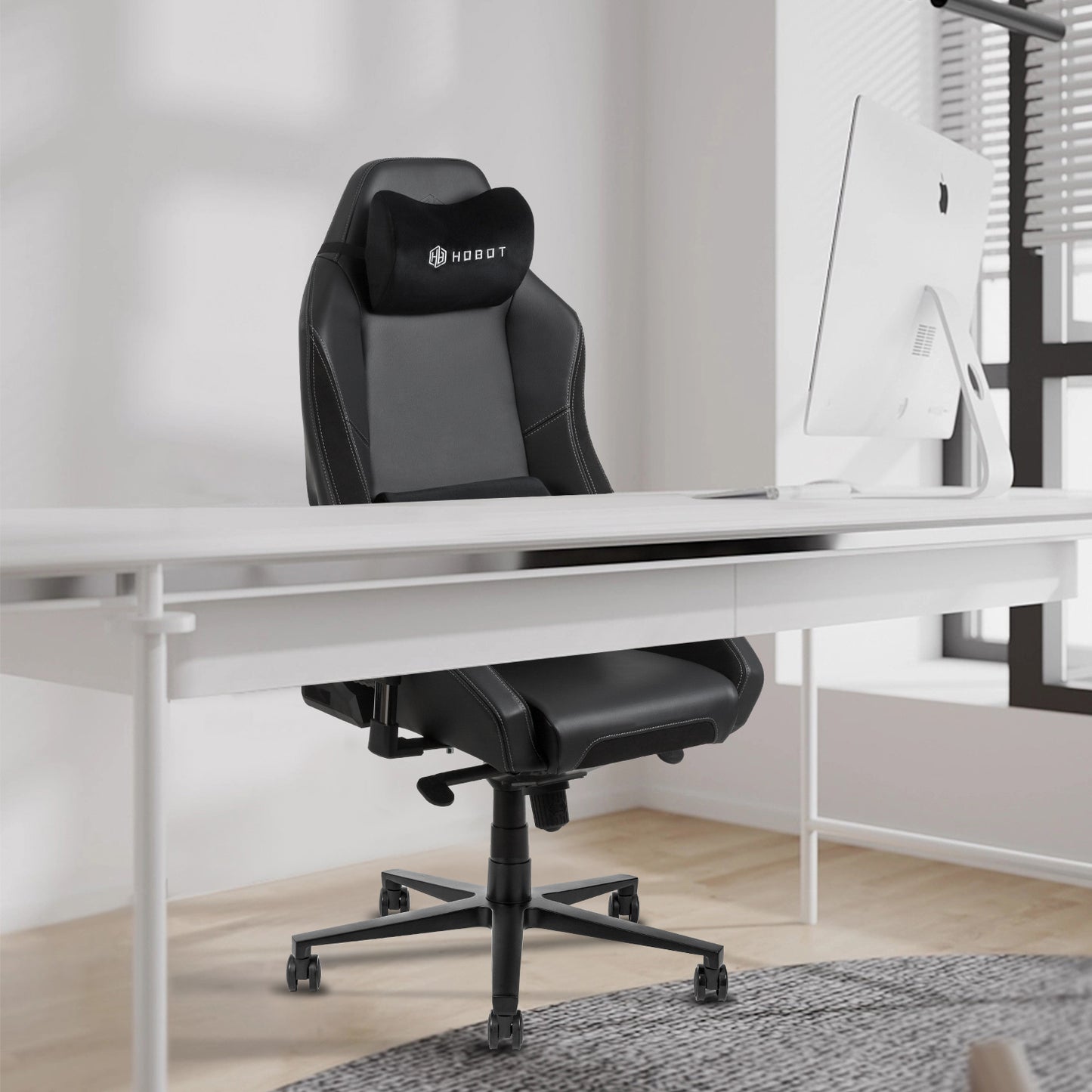 HOBOT Knight Gaming Chair: Ergonomically Designed for Hardcore Gaming - Synthetic Leather Foam Cushions - 4D Armrests - Steel-Reinforced Body - Black