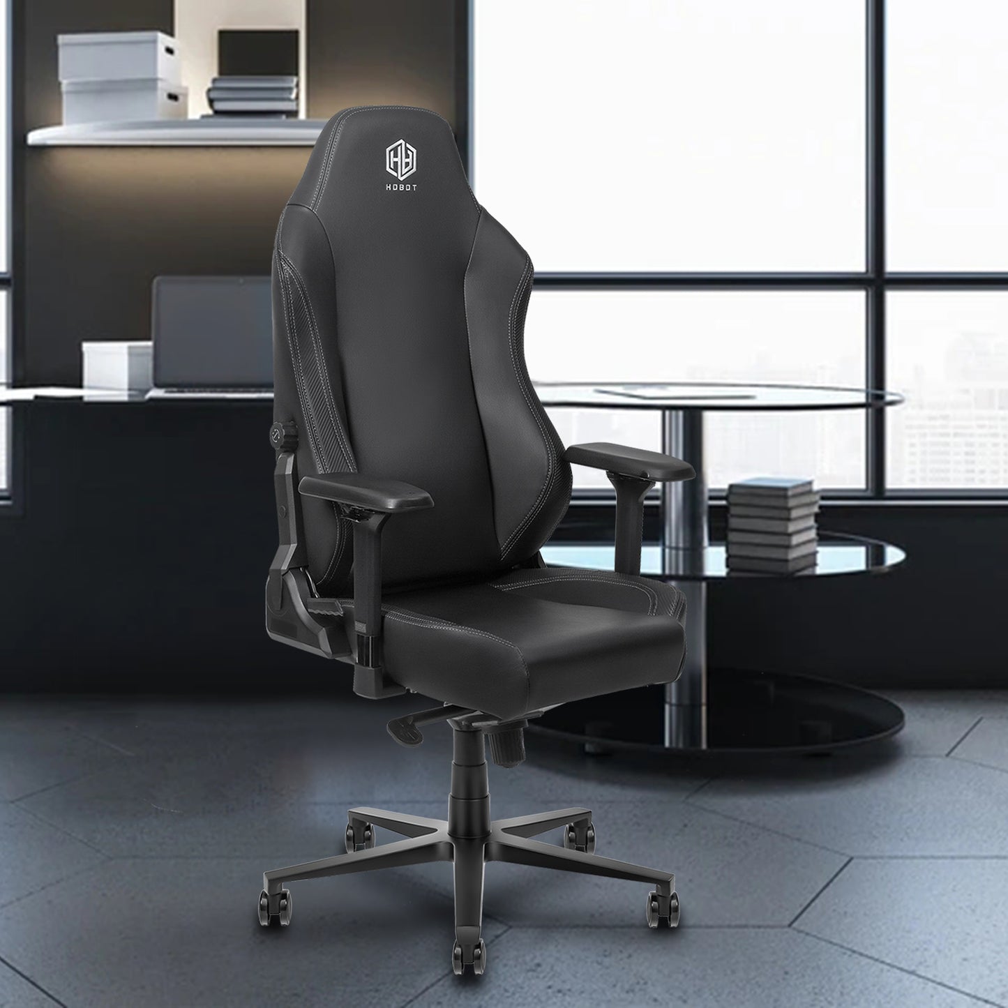 HOBOT Milestone Gaming Chair: Ergonomic Lumbar Support System - Ultra-Soft, PU Leather Foam Cushions - 4D Armrests - Engineered to Carry - Foam Head Cushion - Black