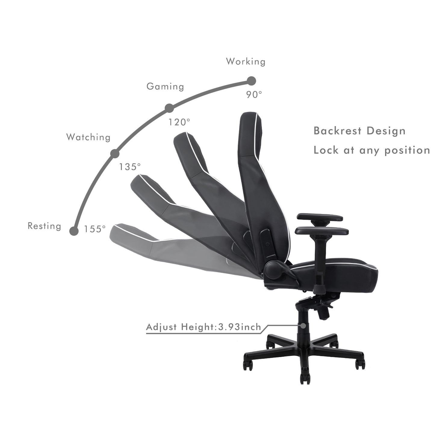 HOBOT Sokach Ergonomic Computer Gaming Chair – PU Leather Desk Chair with Bult-in Lumbar Support, Swivel Office Chair Executive Chair with 4D Armrest and Seat Cushion for Gaming, Study and Working,Black