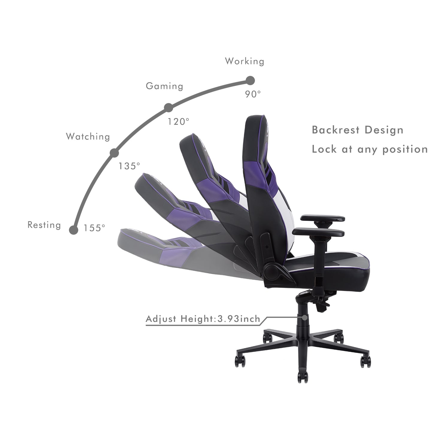 HOBOT Augenstern Gaming Chair Ergonomic Office Chair Headrest Lumbar Support Comfortable High Back Adjustable Reclining Computer Chair Desk Chair PU Leather Swivel Chair, Purple
