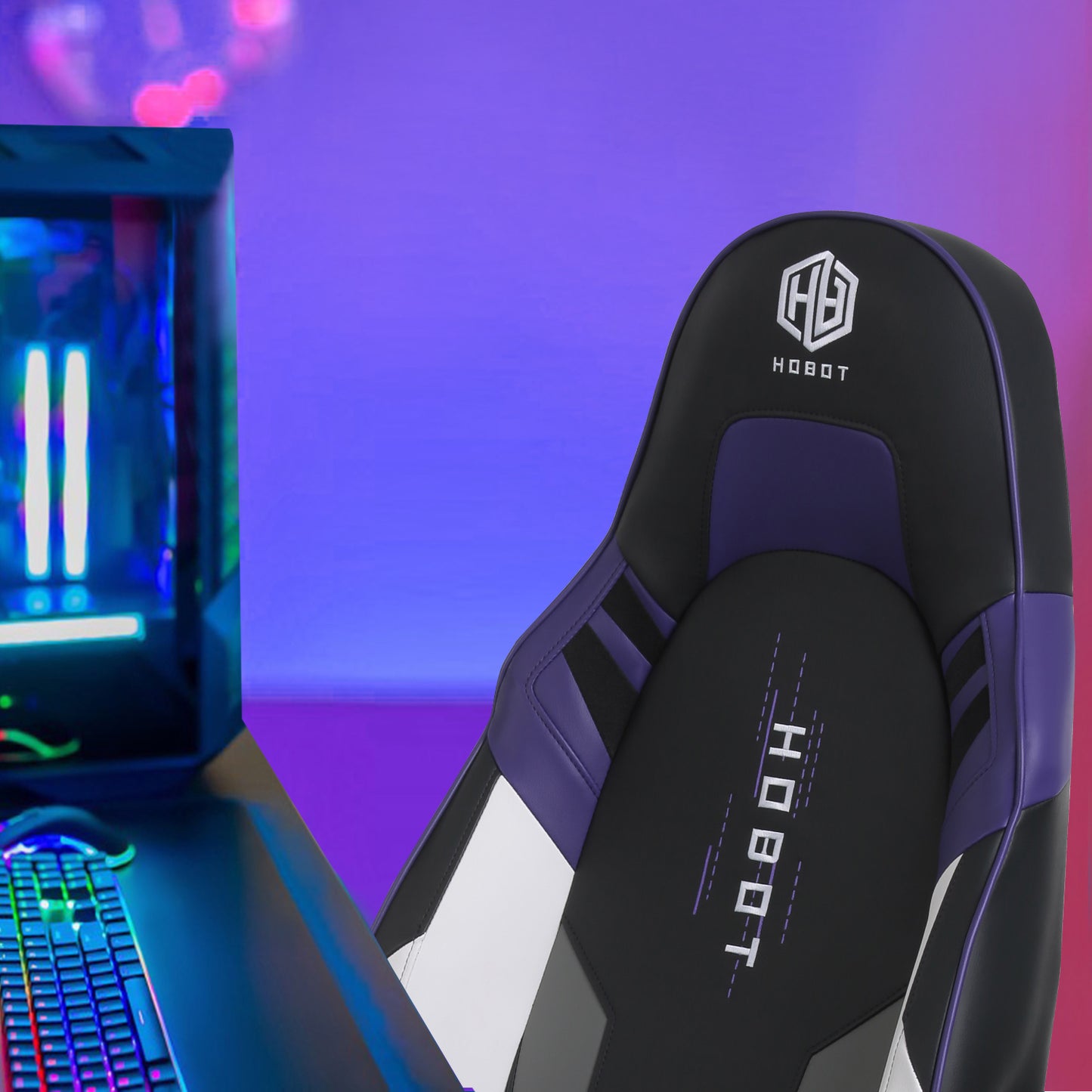HOBOT Augenstern Gaming Chair Ergonomic Office Chair Headrest Lumbar Support Comfortable High Back Adjustable Reclining Computer Chair Desk Chair PU Leather Swivel Chair, Purple
