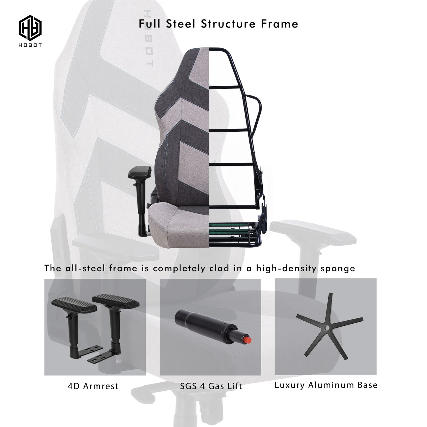 Hobot Spectre Fabric Racing Style Gaming Chair, Reclining Ergonomic Chair, in Gray