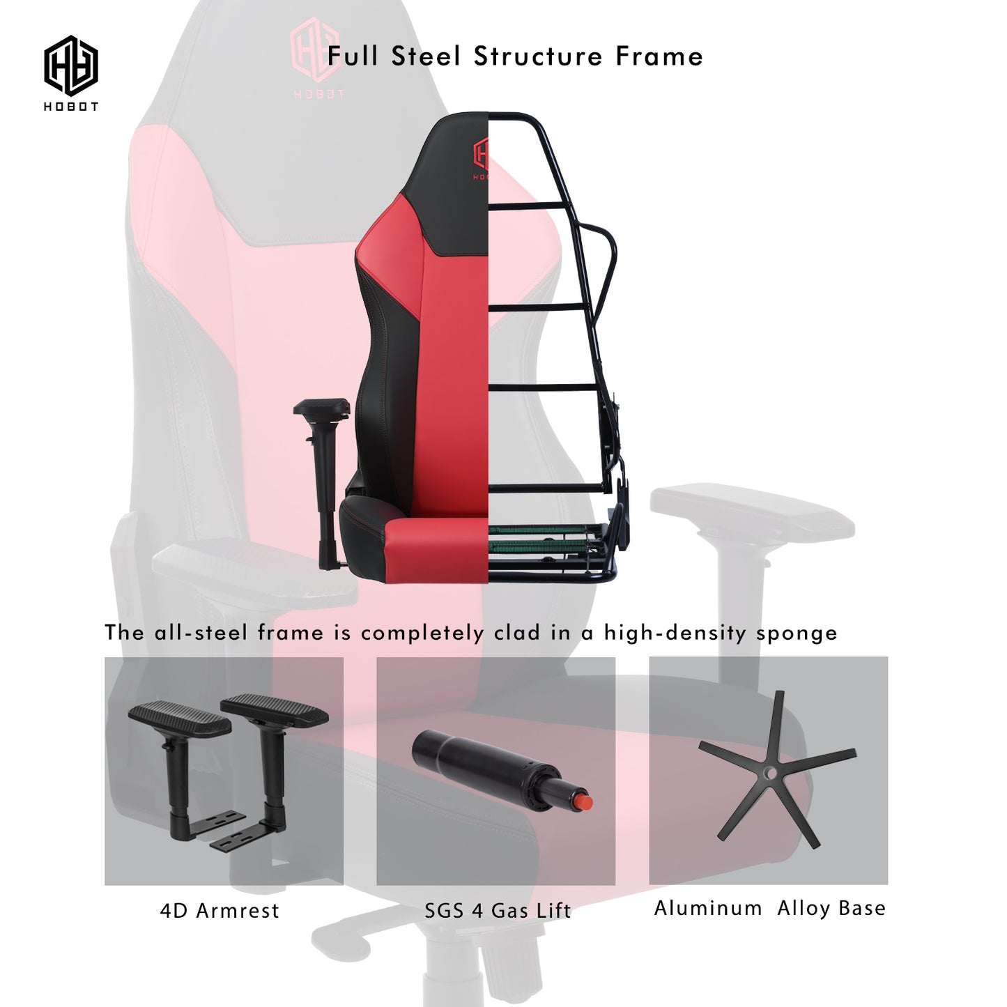 HOBOT Eclipse Ergonomic Gaming Chair Height Control - Red and black
