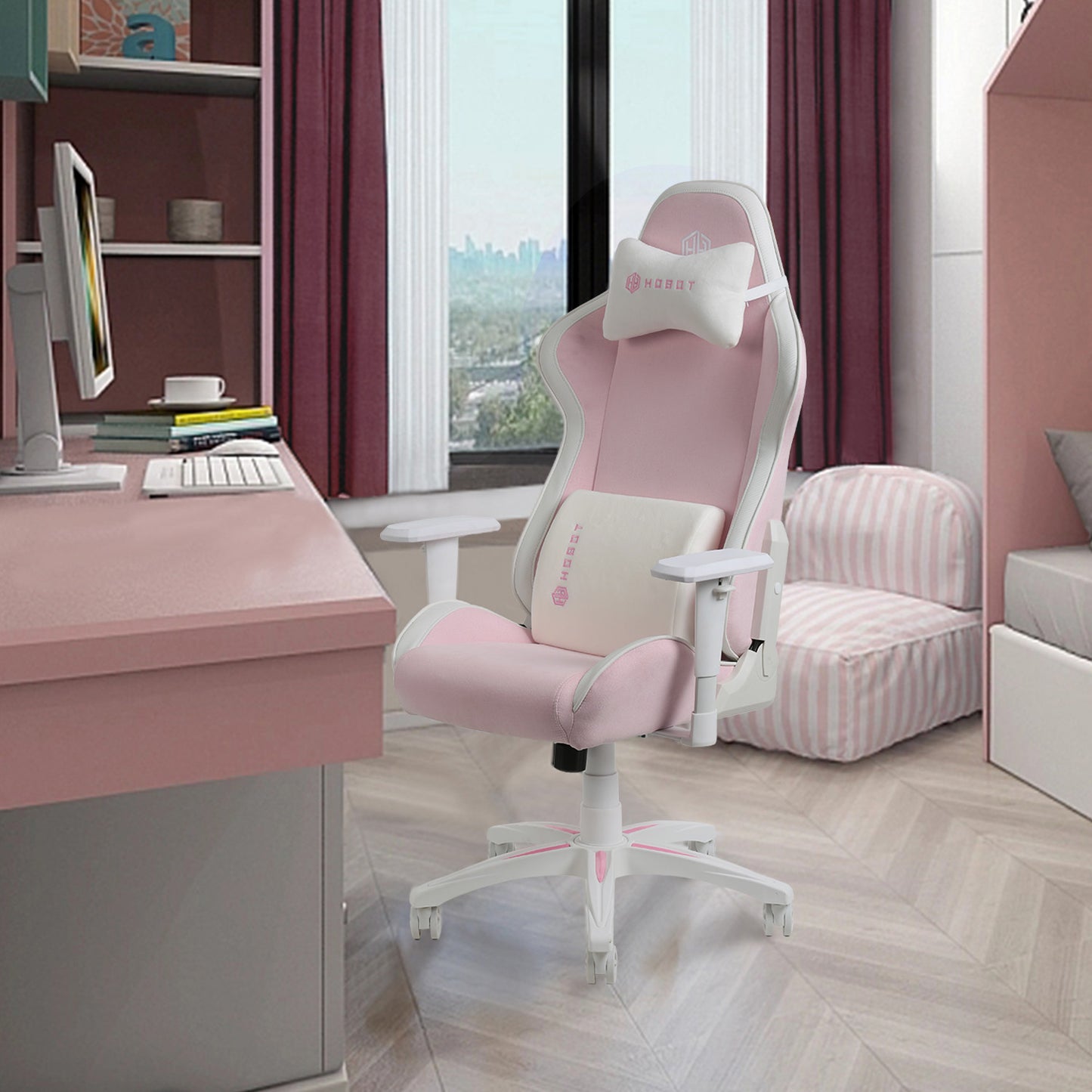 HOBOT FAIRY pink & white leather and fabric Gaming Chair