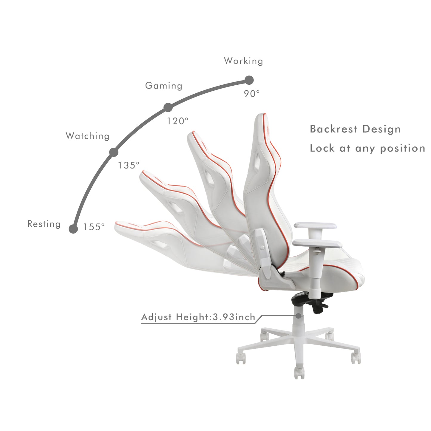 HOBOT Cherubic Computer PC gamer Racing Style Ergonomic Gaming Chair,White