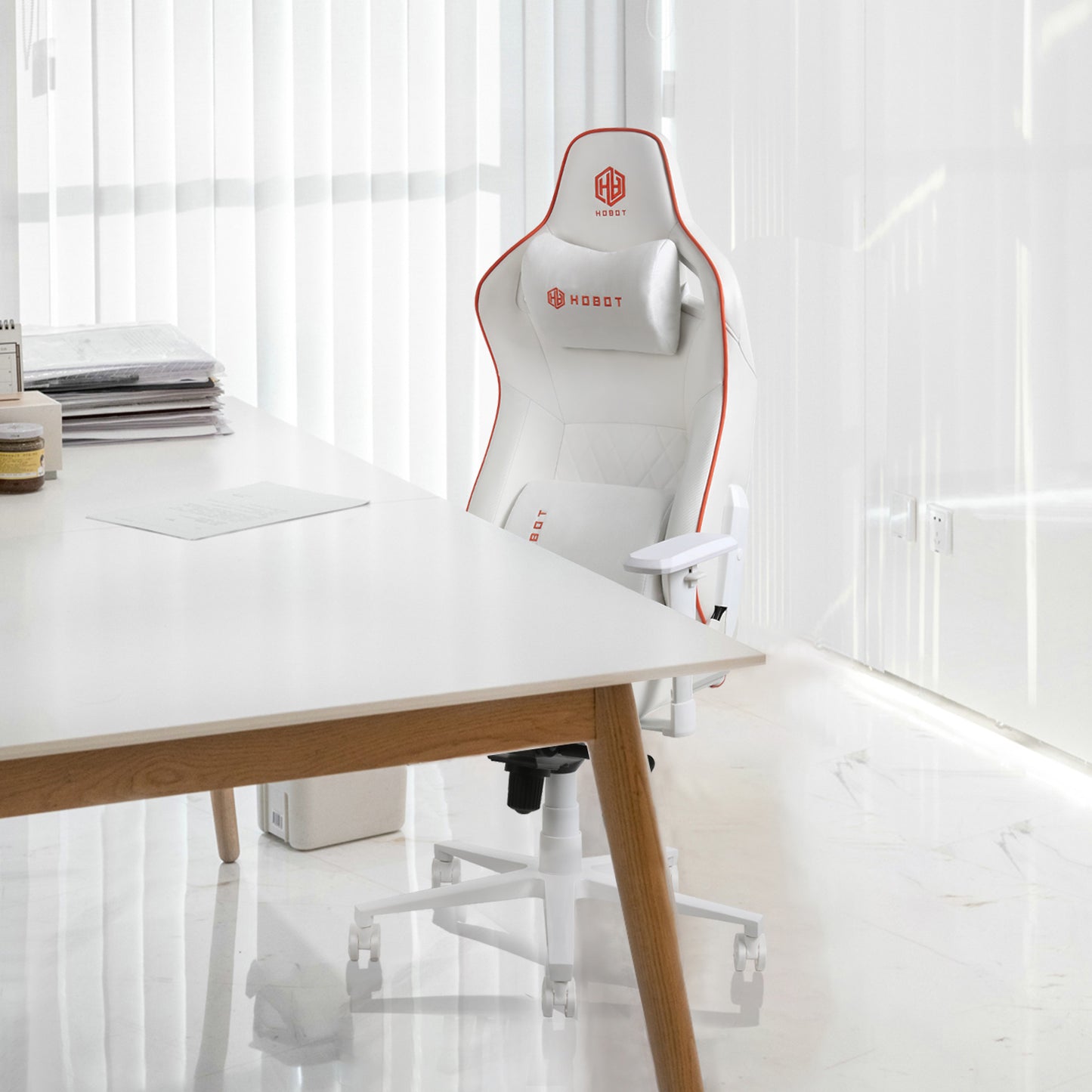 HOBOT Cherubic Computer PC gamer Racing Style Ergonomic Gaming Chair,White