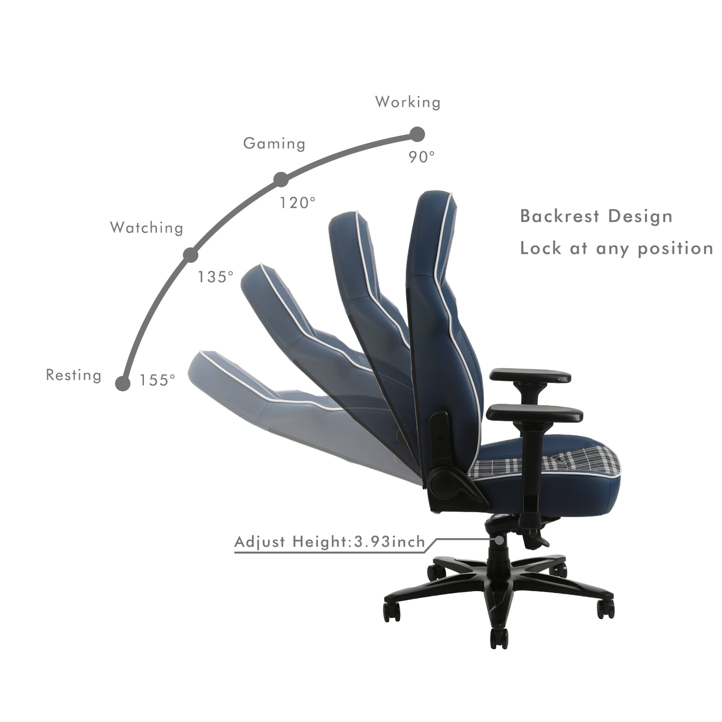 HOBOT Vesper height adjustable magnetic headrest Plaid fabric High Back PU Leather gaming Chair
