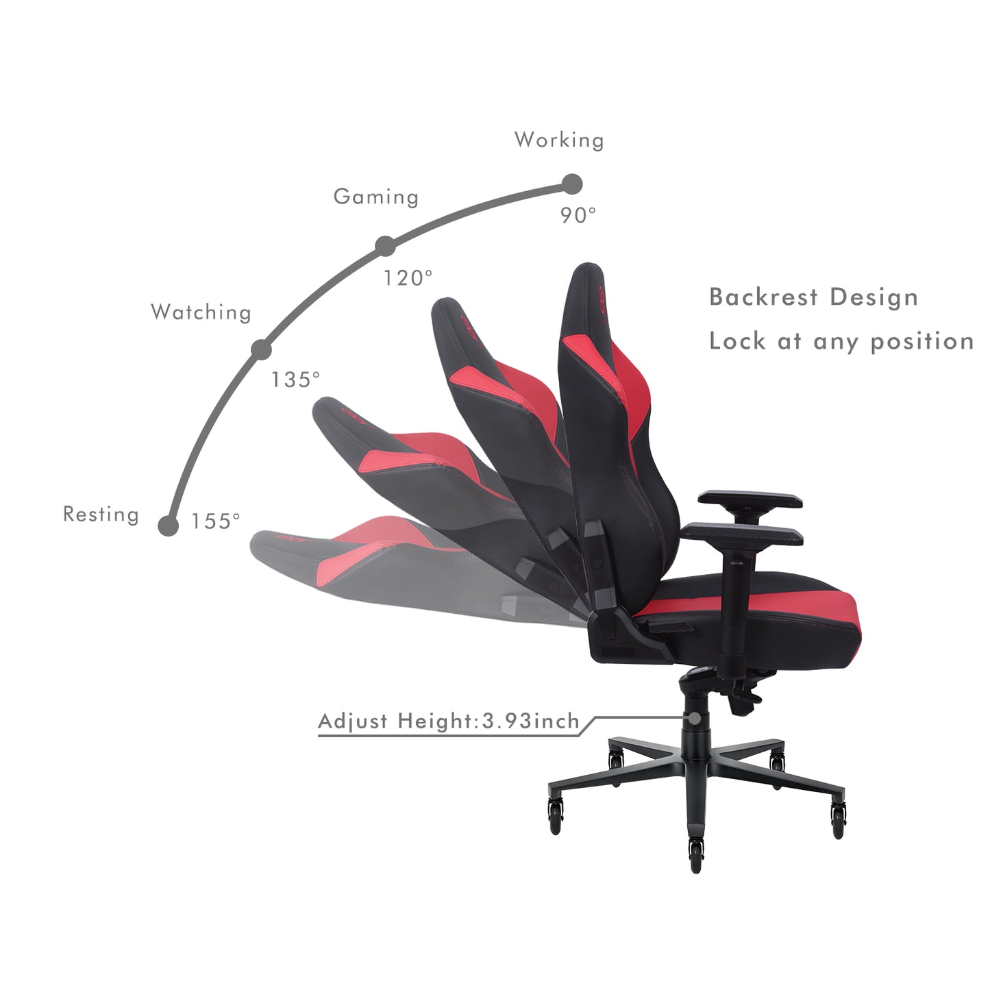 HOBOT Eclipse Ergonomic Gaming Chair Height Control - Red and black