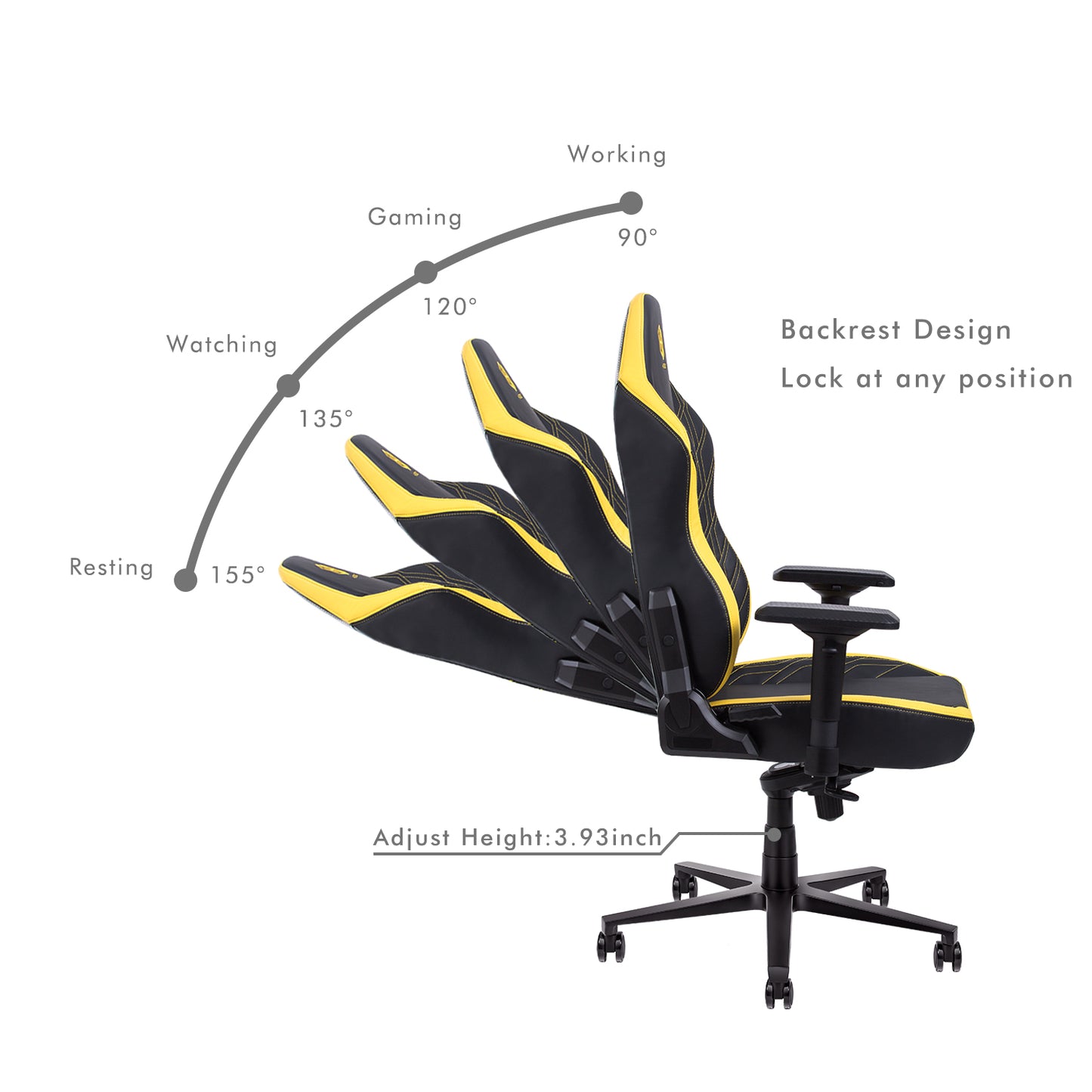HOBOT Themis Gaming Chair - Ergonomic Office Chair 4D Armrest and Height Adjustable PU Leather Computer Chair with Lumbar Support, Black & Yellow