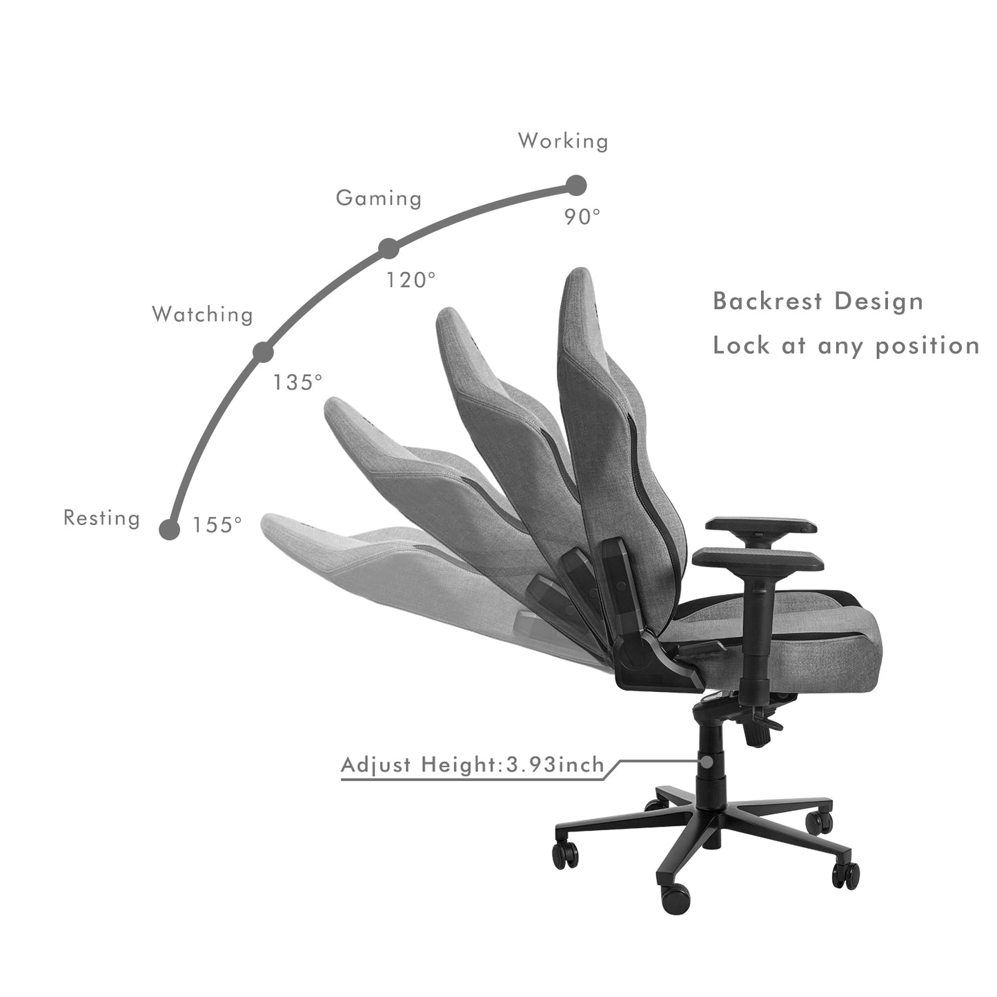 HOBOT Unicorn Ergonomic Gamer Racing Style Fabric Computer Gaming Chair with Lumbar Support,Grey