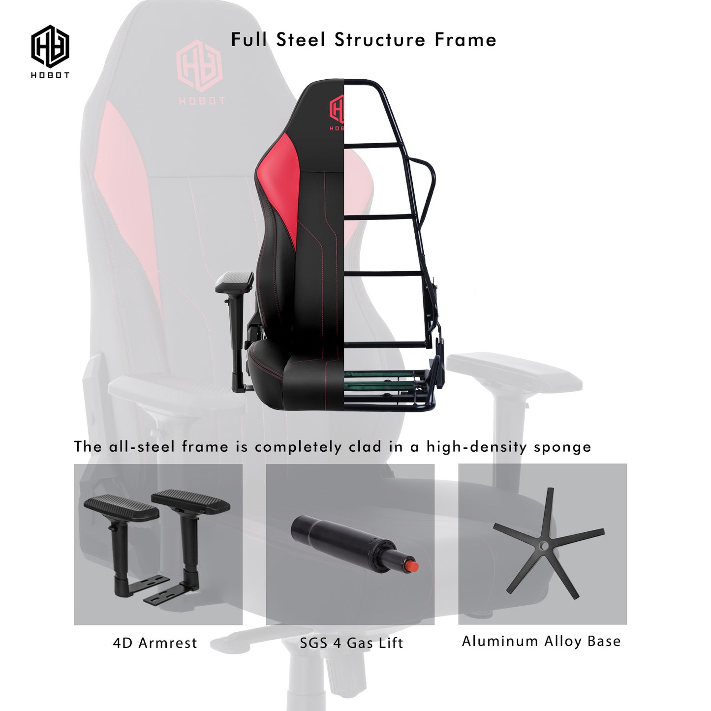HOBOT Nobel Gaming Chair Racing Style Ergonomic High Back Computer Chair with Height Adjustment,Headrest and Lumbar Support E-Sports Swivel Chair,Red